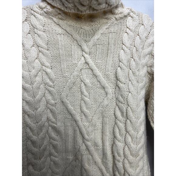 INIS CRAFTS Irish Cable-Knit Merino Wool Turtleneck Sweater Women’s Small Cream - Picture 3 of 9